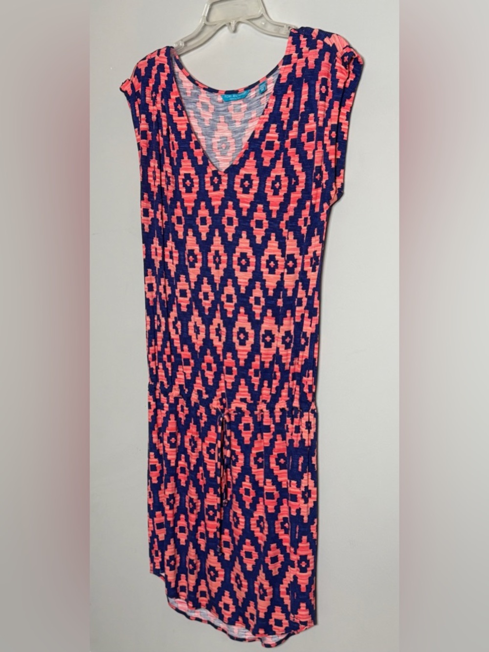 Tori Richard Honolulu Women's Navy and Coral Geo Print Dress Size M - Picture 8 of 11